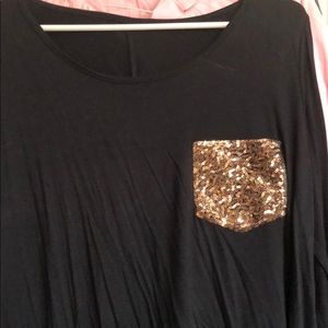 NWT Long black shirt with gold sequin pocket